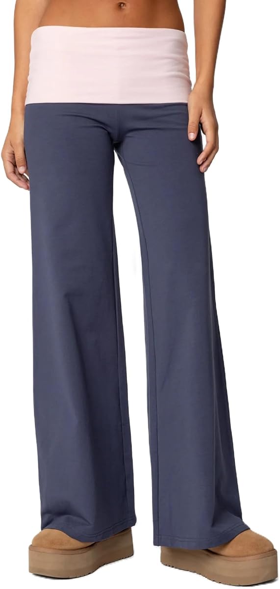 Pivanzore Pantalones de yoga plegables para mujer Pantalones acampanados de talle bajo | Pierna ancha,Plegado elástico Y2k,Leggings acampanados,Ajuste ajustado,Pantalones deportivos cómodos