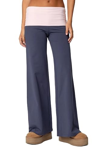 Pivanzore Fold Over Yoga Pants for Women Low Rise Wide Leg Leggings Sweatpants Y2k Cozy Stretchy Foldover Lounge Pants