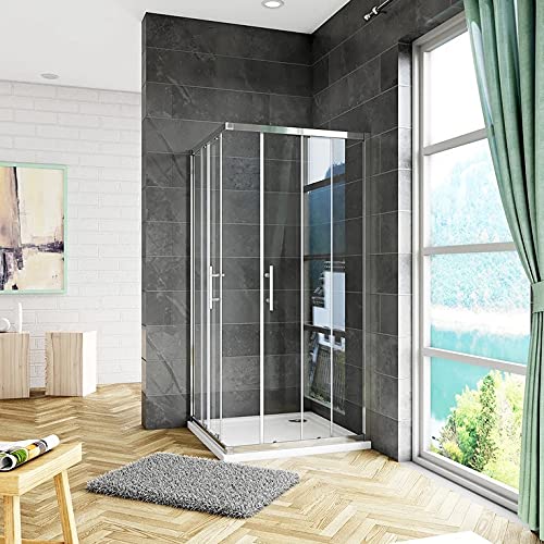Cabine de douche 80x80x185cm en 6mm verre anticalcaire porte de douche coulissante l'accès d'angle sans receveur
