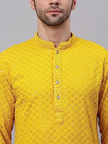 Image of Jompers Men's Regular Fit Cotton Chikankari Embroidered and Sequence Kurtas