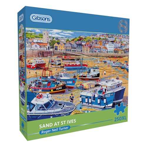 Gibsons Sand at St Ives 250XL Piece Jigsaw Puzzle for Adults by Roger Turner - Extra Large Pieces - Cornwall Scenic Coastal Landscape Premium Sustainable Puzzle Made in the UK/EU