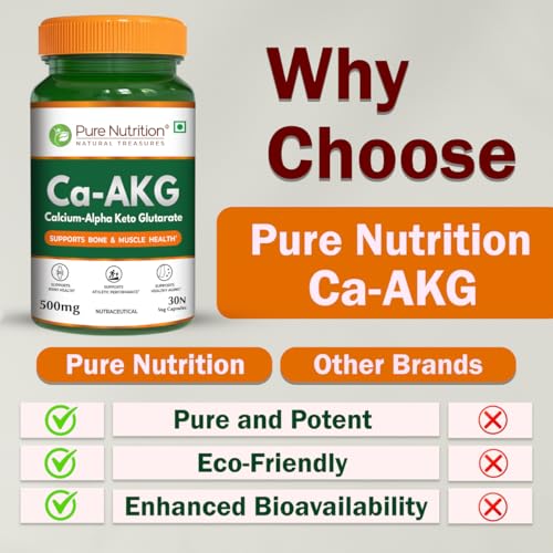 Image of Pure Nutrition Ca-AKG - (500mg) - 30 Veg Capsules | Calcium Alpha-Ketoglutarate Supplements For Cellular Energy & Joint Health | Support Healthy Aging, Athletic Performance & Muscle Recovery
