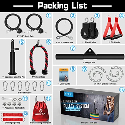 SERTT Weight Cable Pulley System Gym, Upgraded Cable Pulley Attachments for Gym LAT Pull Down Biceps Curl, Tricep - Image 2
