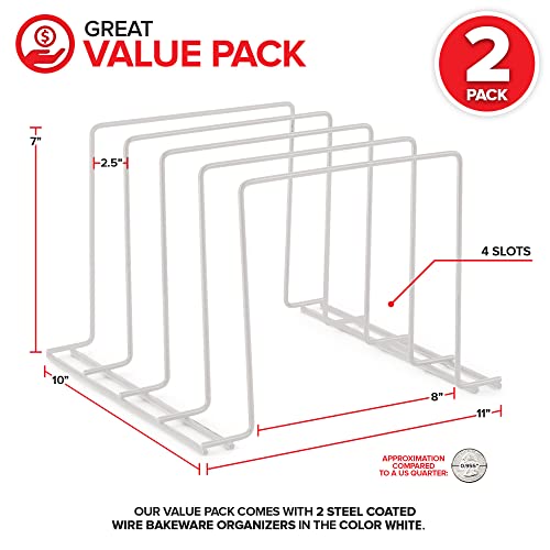Stock Your Home White (2 Pack) Steel Baking Pan Organizer Rack For Cabinet Or Counter, Holder For Kitchen Cutting Boards, Pot Lids, Or Cookie Sheets - Rust Proof Wire, Drying Storage #TOP1