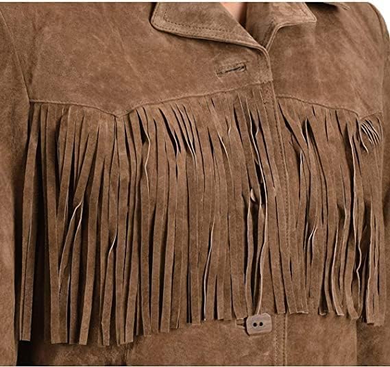 Traditional Western Cowgirl 100% Genuine Suede Leather Jacket | Women's Boar Suede Fringe Jacket coat4