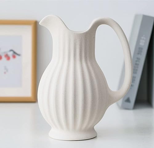 Jarrón blanco de cerámica, jarrón con mango rústico, florero creativo moderno para decoración del hogar, para centros de mesa, cocina, sala de
