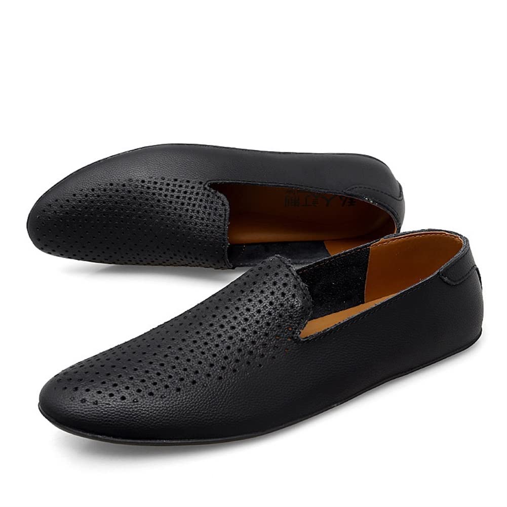 Mocasines de Hombre Cuero Genuino Punta Puntiaguda Perforado Transpirable Suela de Goma Cómodo Tacón Plano Ligero Casual Boda Slip-on