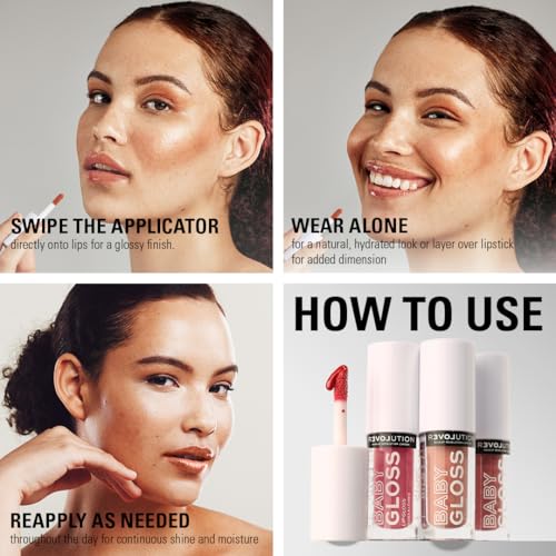 Image of Relove by Revolution Baby Gloss Lip Gloss- Glam | High-Shine Hydrating Lip Gloss with Vitamin E | Non-Sticky Lightweight Sheer Lip Tint for Juicy Glossy Lips | Everyday Wear | 2.2ml