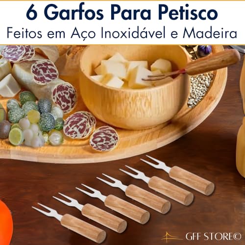 Kit Petisqueira Queijos e Vinhos 21 Peças 1 Tábua De Bambu + Molheira + 4 Facas Para Queijo Aço Inox