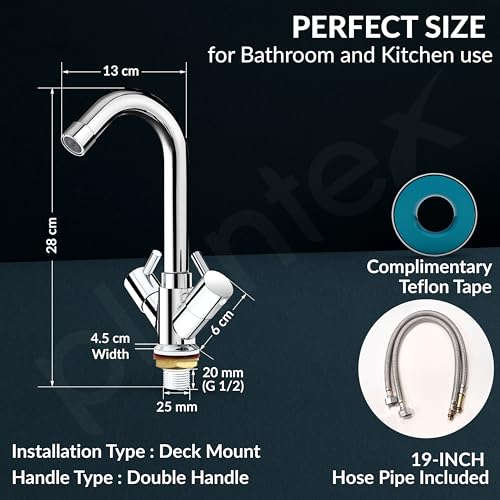 Image of Plantex Brass Spindle Basin Mixer /Wash Basin Tap with Water Saving Nozzle /Sink Tap for Kitchen Basin with Teflon Tape -(MKS-1270-Chrome)