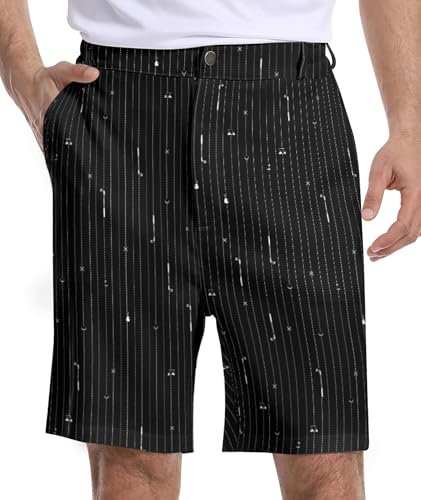 Anhlfyu Mens Golf Shorts Print Casual Hiking Elastic Waist Dress Shorts with Zipper Pockets Black Golf Line XL