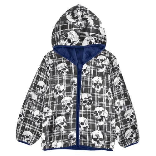 CHIFIGNO Plaid Skulls Sweatshirt Jacket with Hood Toddler Boy Coat for Fall Winter Toddler Zip up Hoodie Boy 3-10Y