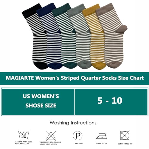 MAGIARTE Womens Mini Crew Socks Combed Cotton Casual Athletic Quarter Socks for women 6-Pack 6