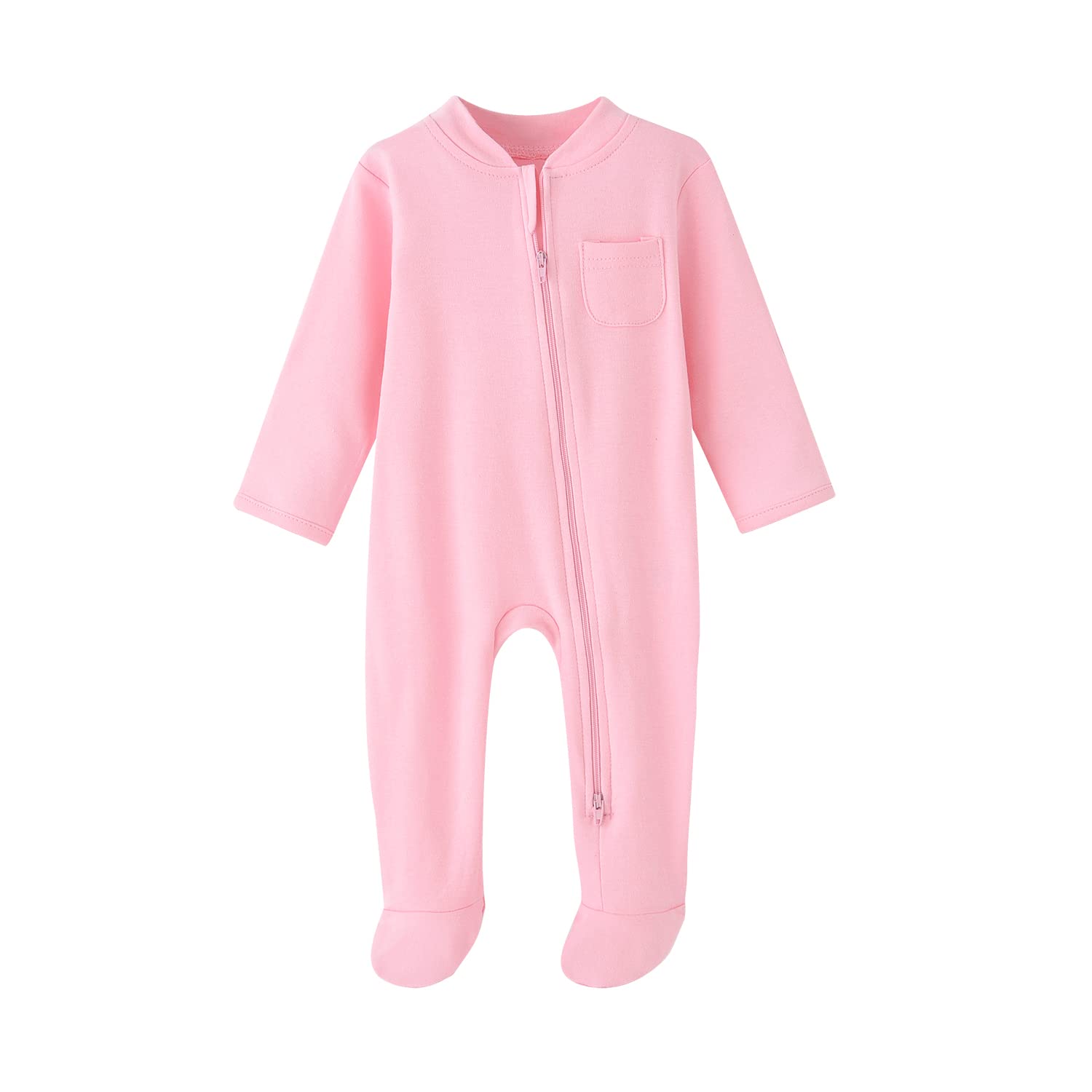 BINIDUCKLING Baby Boys Girls Double Zip Up Sleepsuit - Two-Way Zipper, Baby Footed Pajamas with Mitten Cuffs - Cotton Long Sleeve Onesie for Baby Grows Newborn-12 Month, Pack of 2