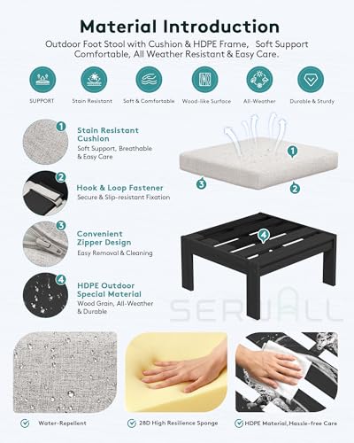 Image of SERWALL HDPE Outdoor Ottoman with Cushions