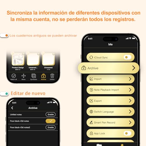 Yuan Cuaderno Digital Inteligente + Bolígrafo Set, admite Sync. y Partage en Tiempo Real, Escritura Inteligente para Tomar Notas y Bocetos para Android/iOS Preferida para Regalar (13 * 21cm) - imagen 8