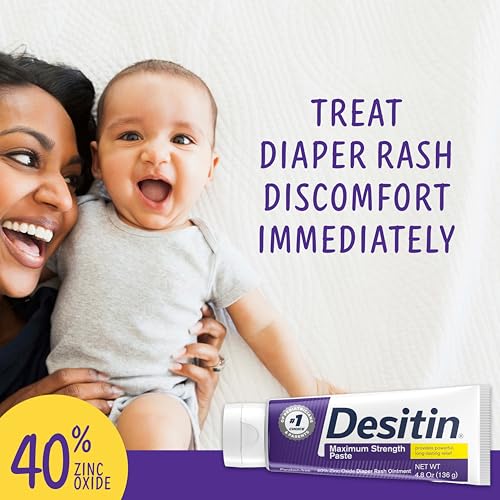 Image of Desitin Maximum Strength Paste, 40% Zinc Oxide Paste, Diaper Rash Healing Ointment for Immediate Relief, Dermatologist Pediatrician Tested, Helps Heal Diaper Rash, Protects Up to 12 Hours, 4.8 Oz Tube