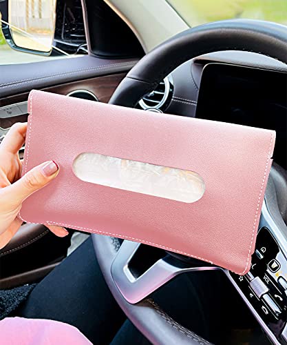Car Tissue Holder, Visor Tissue Holder for Car, Mask Holder for Car Visor, PU Leather Tissue Box Holder, Wipes Case for Car Visor, Universal Mask Dispenser for Car Napkin Holder for Car Tissue (Pink) - Thumbnail 7