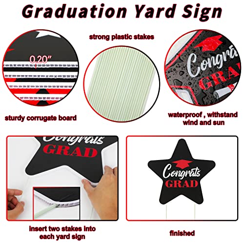14 Pcs 2023 Graduation Decorations 16 Inch Waterproof Graduation Yard Signs Large Congrats Grad Yard Signs Class Of 2023 Graduation Yard Sign With Stakes For Graduation Party Decorations Supplies(Red Black) #TOP2