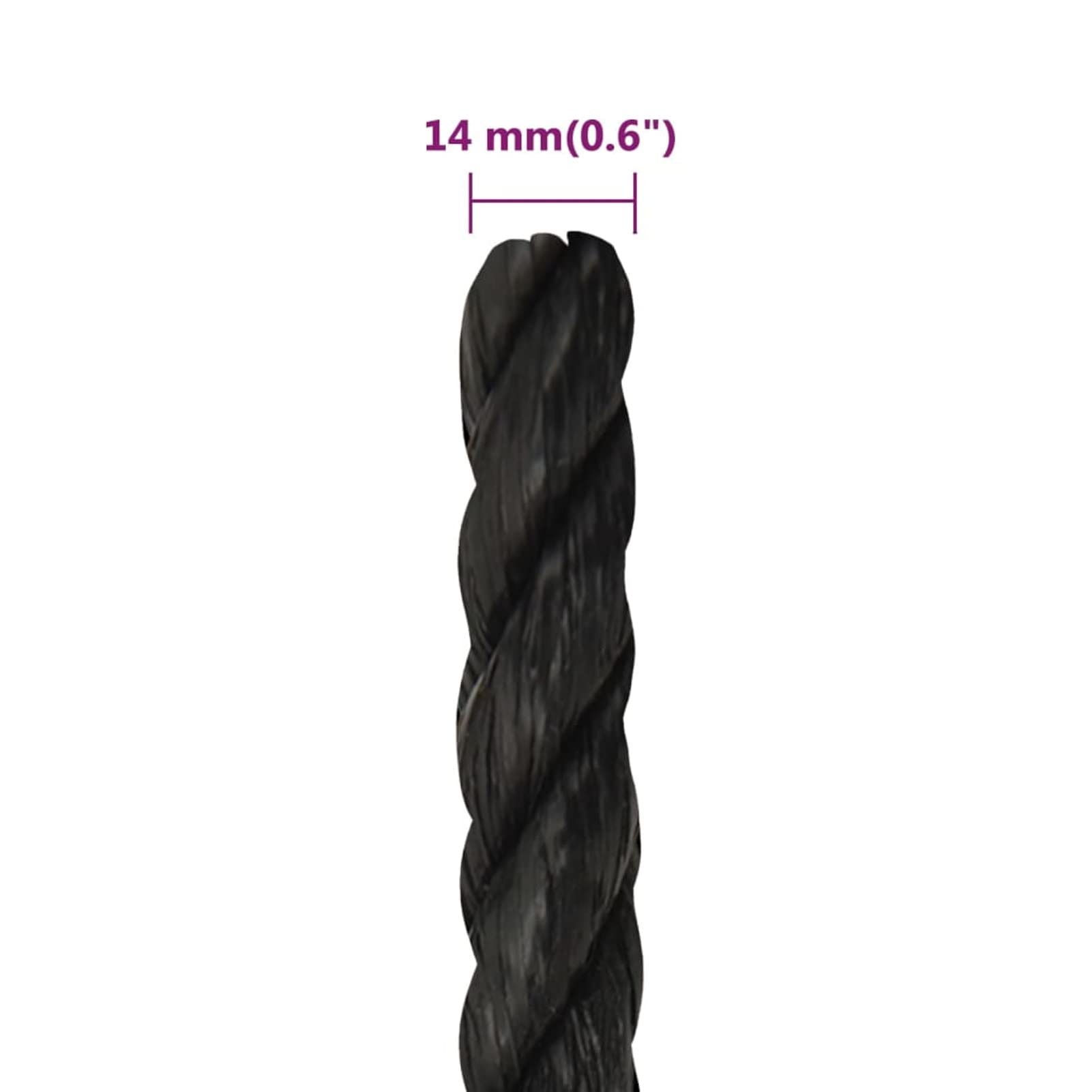 Tidyard Arbeitsseil Bodenarbeitsseil Bootsseil Arbeitsleine Polypropylenseil Mehrzweckleine Seil Bootsleine Allzweckseil Schnur Tau Leine Gedreht Ankerleine Festmacher 14 mm 100 m Schwarz