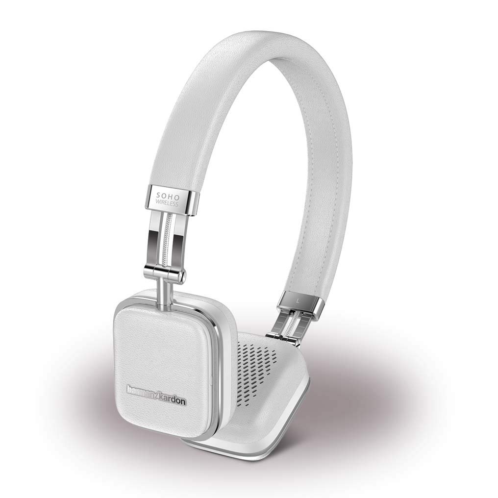 Harman/Kardon Soho Wireless NFC Bluetooth Slim Foldable On-Ear Leather Headphones and Carry Case Compatible with Apple iOS and Android Smartphones, Tablets and MP3 Devices - White