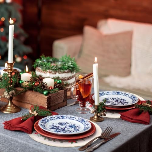 Fanfanwin 12 Pcs Round Christmas Placemats 15 inch Embroidered Poinsettia Flower Christmas Table Mats Faux Burlap Fabric Placemat with Tassels for Dinner Table Decor Holiday Party Decoration by Fanfanwin - Image 4