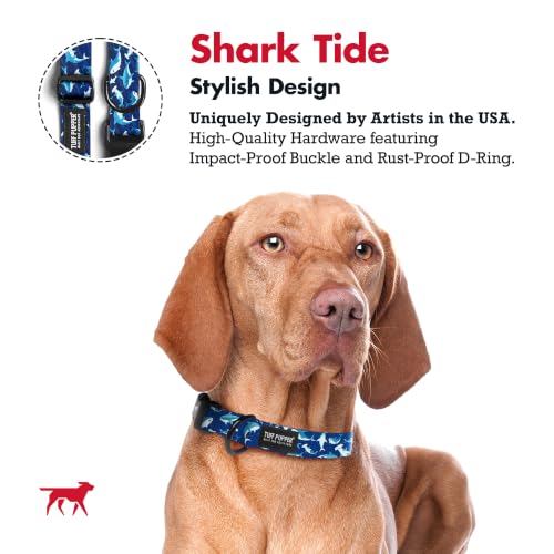 Image of Tuff Pupper Premium Adjustable Dog Collar, Stylish Pattern Collars Designed in USA, Quick Release Buckle, Shark Tide Medium (1 Inch Wide x 13-18 Inch Neck)