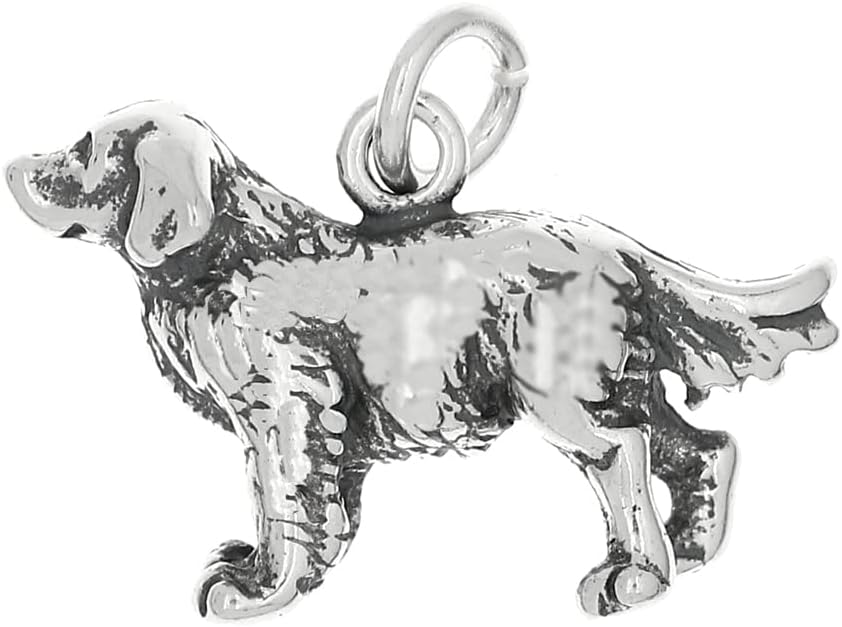 LGU Sterling Silver Oxidized 3D Golden Retriever Dog Charm