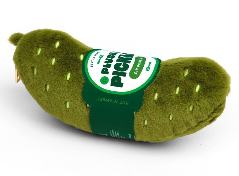 Suck UK Plush Pickle Zip Pouch | Pencil Case | Makeup Bag | Back to School Supplies | Stationery Pouch Cosmetic Organizer | Gold Zipper | Cute Accessories | Novelty Gifts for Pickle Lovers โ image 1