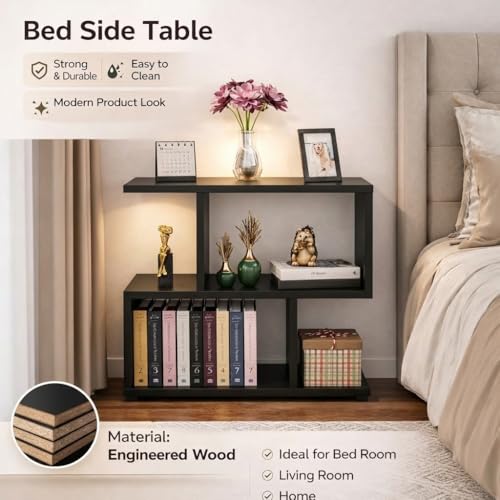 Image of SPYDER CRAFT Modern Engineered Wood Bedside Table Nightstand with Storage Shelves, Space Saving Side Table, Small Bedroom Furniture, Multi Tier End Table for Living Room- Black DIY(Do-It-Yourself)