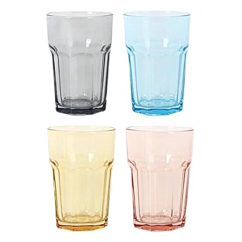 TRESV Set de 4 Vasos de cristal agua, Vasos Colores, Vasos de Cristal de 365cc,Aptos para Lavavajillas (Set de 4 Colores 365cc)