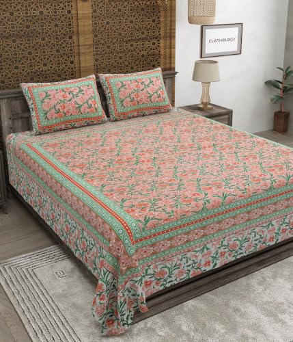 Image of Bedsheet for Double Bed King Size | Jaipuri Rajasthani Cotton Bed Sheet | 1 King Size bedsheet with 2 Pillow Covers | 240 TC Jaipuri Prints Flat Double Bed Bedsheet Cotton King Size