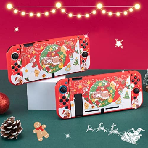 ENFILY Cute Christmas Santa Claus Case Compatible with Nintendo Switch, Dockable Case Cover, Ergonom