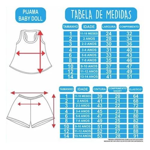 Baby Doll Pijama Calor Conjunto Infantil Feminino Estampado com Short e Regata para Dormir em Noites