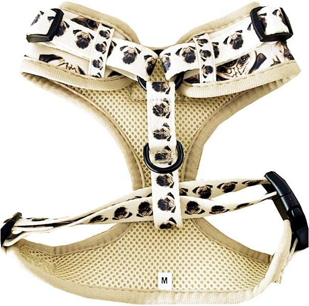Hundegeschirr Mops Geschirr für Mops Hundegeschirr Brustgeschirr beige verstellbar für einen Halsumfang von 38 cm - 49 cm, für einen Brustumfang von 46 cm - 60 cm
