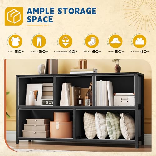 DWVO 5 Dresser for Bedroom, Fabric 5 Drawers, Chest of Drawers for Closet, Black Dresser & Chest of Drawers