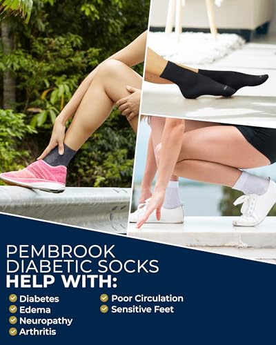 Image of Pembrook Knit Diabetic Socks for Men & Women - 6 Pairs, Wide Non Binding Neuropathy Socks for Women, Smooth Toe Seams
