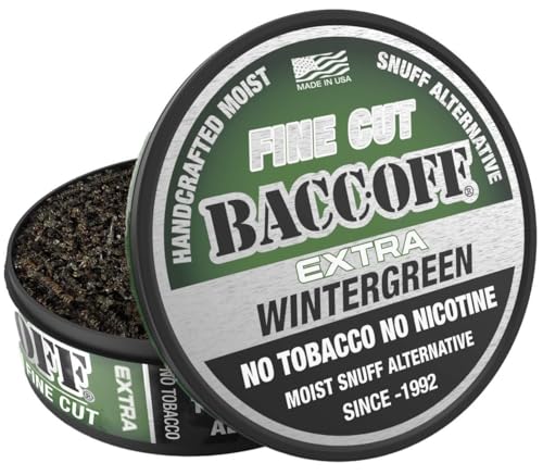 1 Can, BaccOff Extra Wintergreen Fine Cut, Premium Tobacco Free, Nicotine Free Snuff Alternative