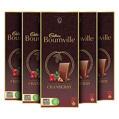 Image of Cadbury Bournville Rich Cocoa 70% Dark Chocolate Bar, 3 x 80 g & Bournville Cranberry Dark Chocolate Bar, 80g (Pack of 5)