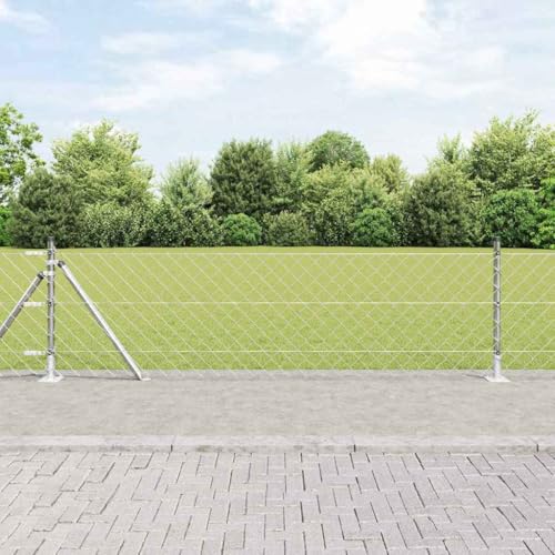 Valla de eslabones de cadena con postes plateados 0,4 x 10 m de acero para jardín, valla de seguridad