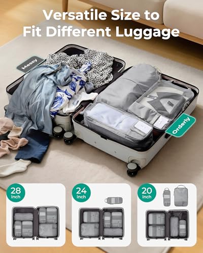 Image of BAGSMART 6 Set Packing Cubes, Expandable Luggage Organizer for Carry on Luggage, Compression and Lightweight Suitcase Organizers for Woman & Man, Grey, 6 PCS