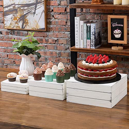 Mygift 3 Piece Vintage White Solid Dessert Cake And Cupcake Stand, Decorative Box Display Risers #TOP1
