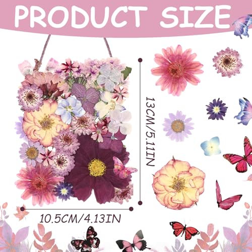 Eshow Total 90Pcs Natural Pressed Dried Flowers and Butterflies Stickers, Dry Flowers for Resin Accessories with Tweezer, Dried Flower for Scrapbooking DIY Art Crafts, Epoxy Resin Jewelry Molds - Thumbnail 2