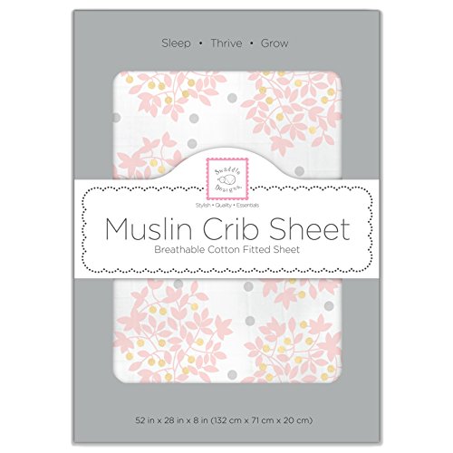 Image of SwaddleDesigns Softest Cotton Muslin Fitted Crib Sheet, Toddler Sheet for Boys & Girls, Fits Standard Crib Mattress (28 x 52 inches), Pink Heavenly Floral