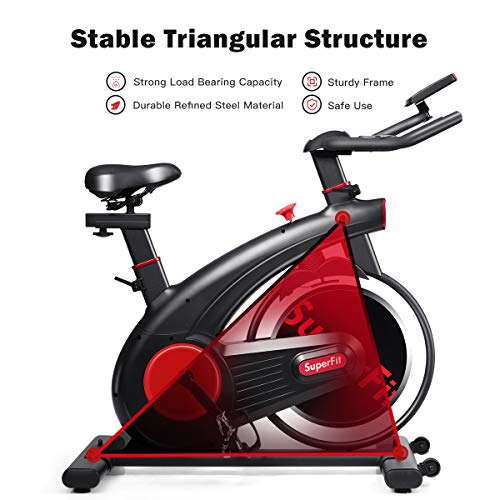 Goplus Indoor Cycling Bike, Silent Belt Drive Exercise Bike with Phone Holder, Adjustable Seat, LCD Monitor, Stationary Bicycle for Home Gym Workout