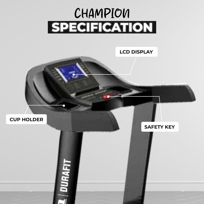 Image of Durafit91 Champion 7HP Peak AC Motorized Treadmill | Max User Weight 150 Kg | 20 Level Auto Incline | Max Speed 20 Km /Hr | Home use