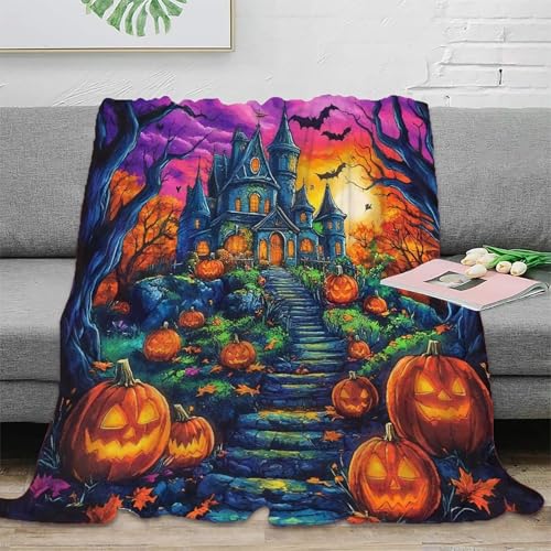 Couverture Halloween 3D flanelle Jack-o'-lanterne contre le froid en camping et voyage - 3