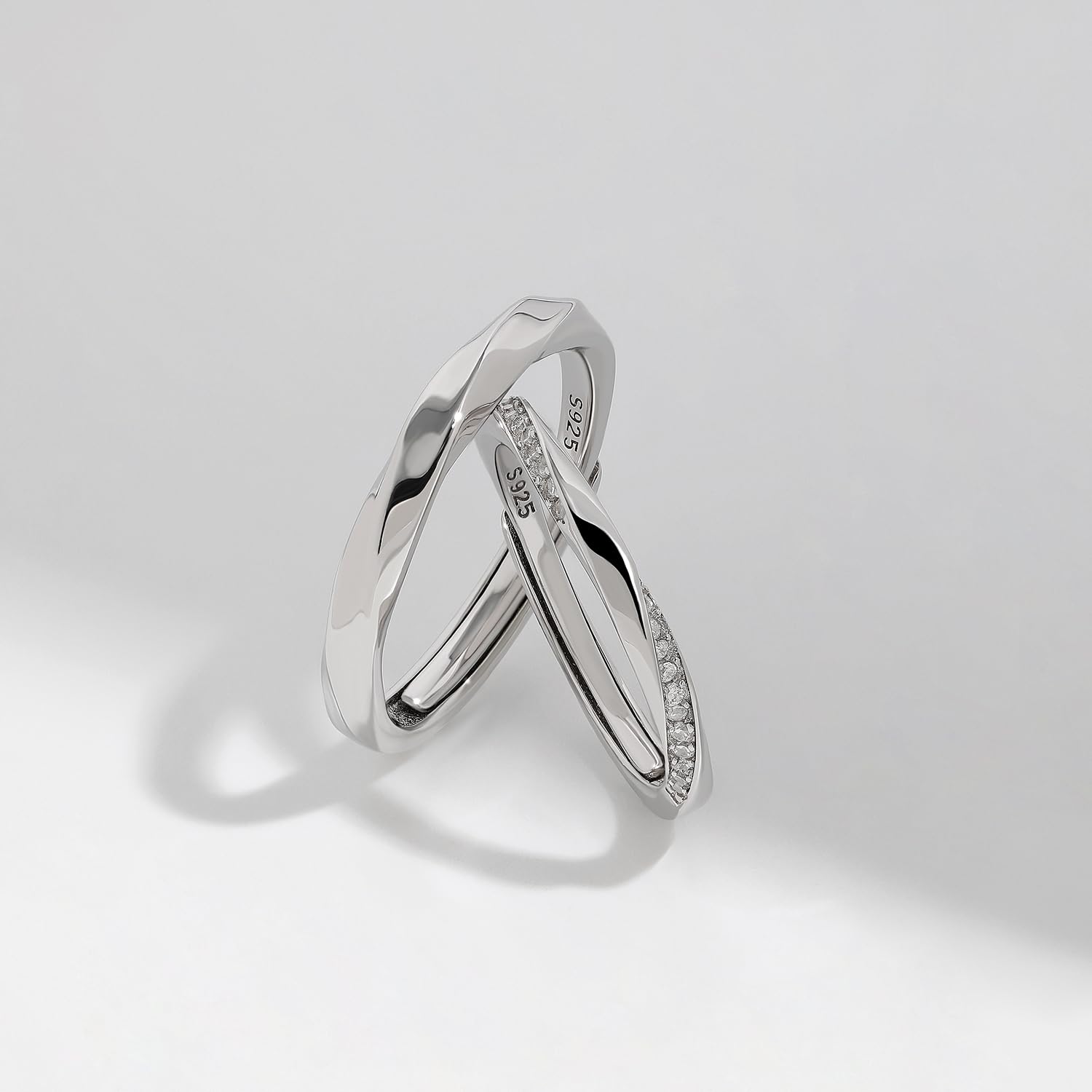 Meissa Anillos para Hombre de Plata 925 Anillos Pareja de Compromiso Ajustable con Circonita Cúbica Anillos de Boda Joyas de Boda (Juego de Dos Anillos)