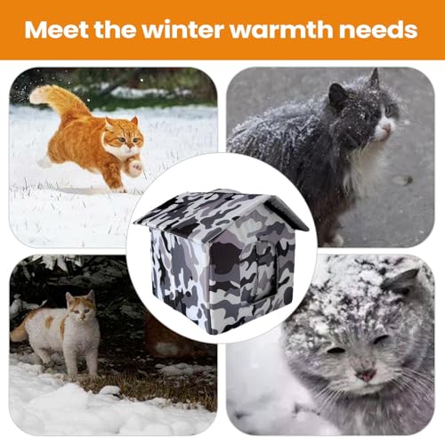 Katzenhaus im Freien – Isoliertes wasserdichtes Unterschlupfzelt, tragbare faltbare Tierhütte, weiches Fleece-Bett | für Veranda, Innenhof, Terrasse, Garten, Wohnung, Hof, Carport, Campingplatz