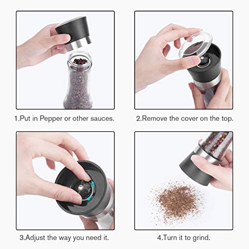 Hotder Salt and Pepper Mills Set,Salt and Pepper Grinder Set with Adjustable Non-Corrosive Ceramic Grinder for Himalayan Pink Salt,Pepper,Spices,No Salt/Pepper Included(2 Pack)